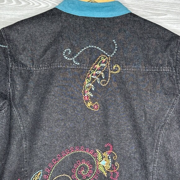 Vintage Denim & Co Denim Long Sleeve Button Up Jacket Size M Black Embroidered - Picture 12 of 15